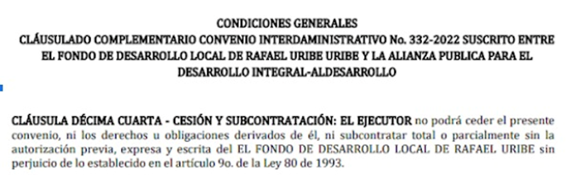 Fotografía de la clausula del contrato interadministrativo